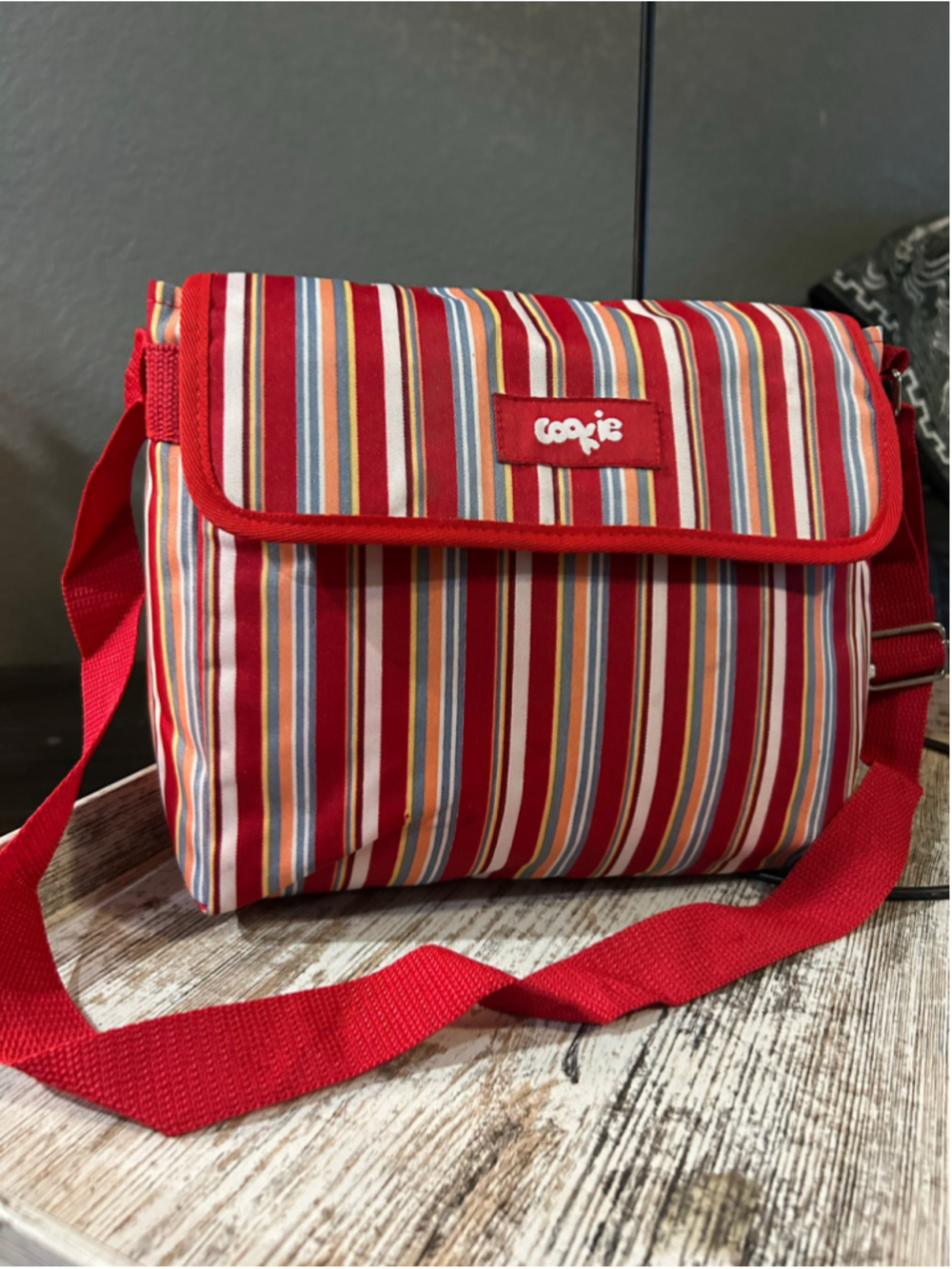 Women's Cookie Striped Crossbody Bag One Size Red White